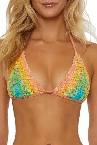 ISABELLA ROSE Harmony Crochet Triangle Bikini Top | Adjustable Tie Back, Multicolor, Large thumbnail 1