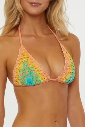 ISABELLA ROSE Harmony Crochet Triangle Bikini Top | Adjustable Tie Back, Multicolor, Large thumbnail 2
