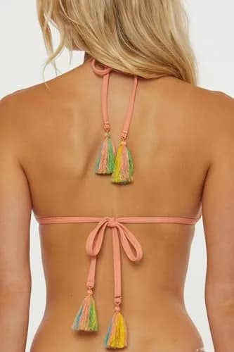 ISABELLA ROSE Harmony Crochet Triangle Bikini Top | Adjustable Tie Back, Multicolor, Large thumbnail 3