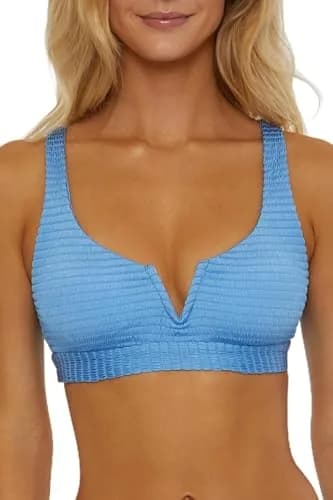 ISABELLA ROSE Maza Women's V-Wire Bralette Bikini Top Adjustable Tie Back Provence Blue thumbnail 1