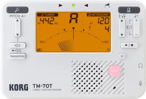 KORG TM-70T Tuner and Metronome with Sound Out, Transpose & Chromatic Modes - White | Compact, Accurate & Versatile thumbnail 1