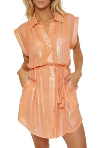 ISABELLA ROSE Villa - Women's Belted Dress, Collared Button-Up, Casual, Beach Cover Ups for Women, Apricot Ice, Medium thumbnail 1
