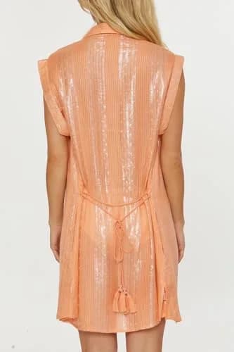 ISABELLA ROSE Villa - Women's Belted Dress, Collared Button-Up, Casual, Beach Cover Ups for Women, Apricot Ice, Medium thumbnail 4
