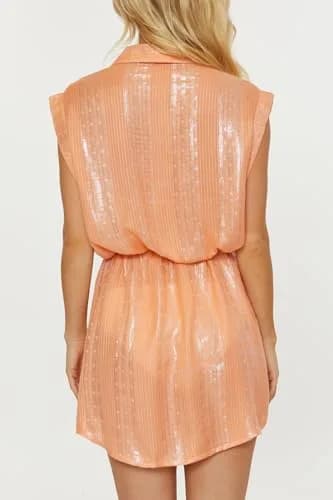 ISABELLA ROSE Villa - Women's Belted Dress, Collared Button-Up, Casual, Beach Cover Ups for Women, Apricot Ice, Medium thumbnail 2