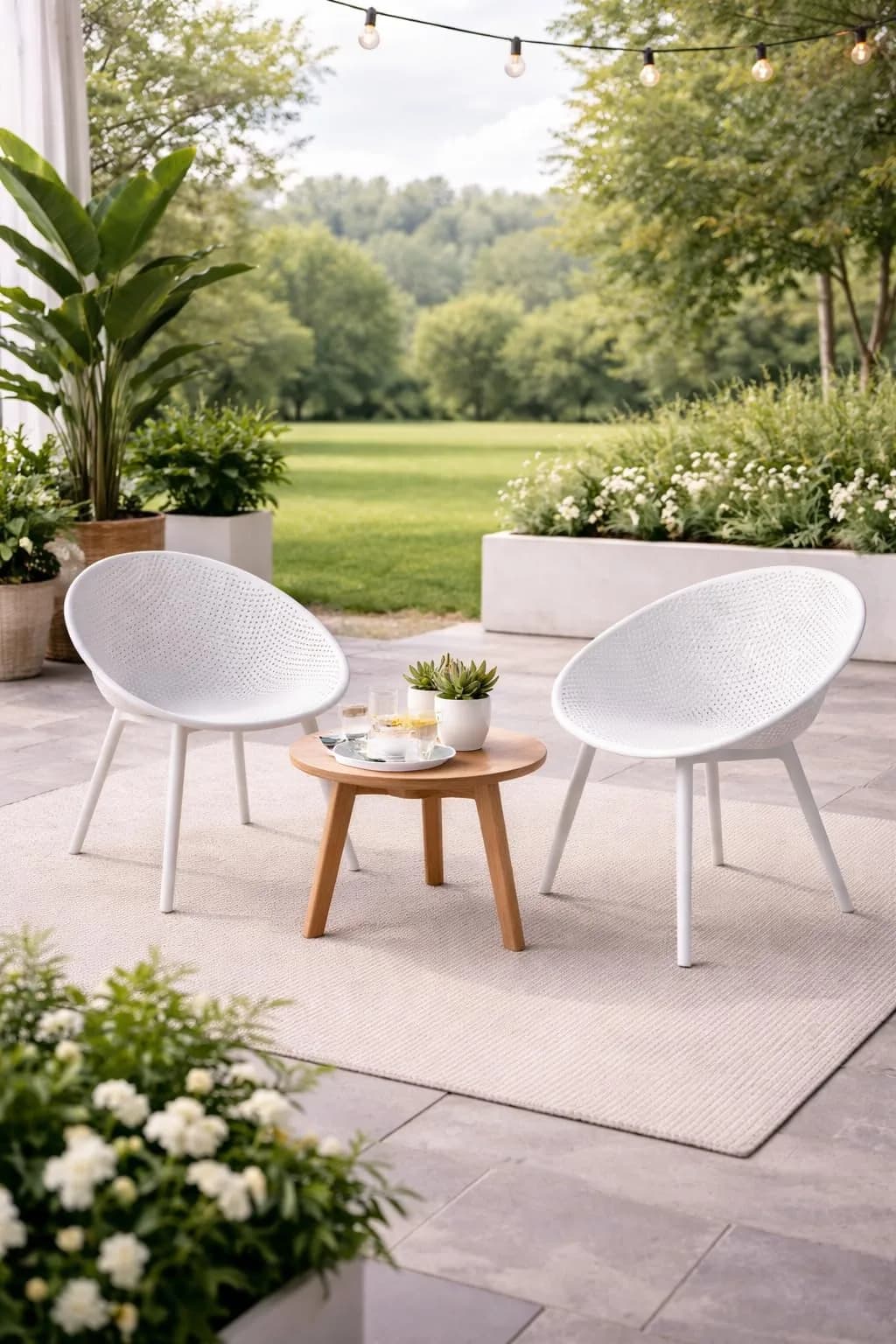 2xhome Modern Patio Dining Chairs | Perforated Egg-Shaped Weather Resistant Set of 2 — White
