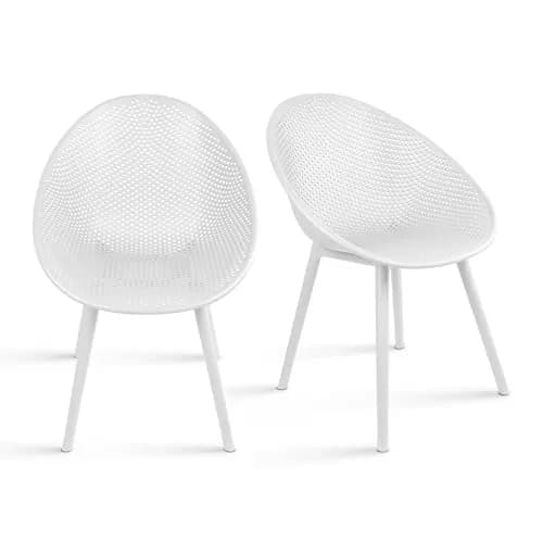2xhome Modern Patio Dining Chairs | Perforated Egg-Shaped Weather Resistant Set of 2 thumbnail 2
