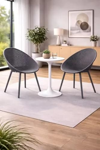 2xhome Set of 2 Modern Patio Dining Chairs | Perforated Egg-Shaped Weather Resistant Lounge Side Chair for Kitchen Indoor or Outdoor Use, Gray thumbnail 1