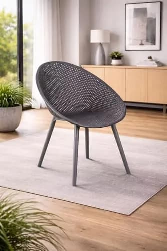 2xhome Set of 2 Modern Patio Dining Chairs | Perforated Egg-Shaped Weather Resistant Lounge Side Chair for Kitchen Indoor or Outdoor Use, Gray thumbnail 4