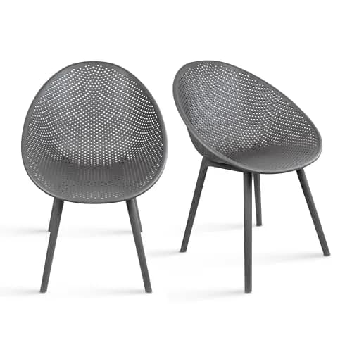 2xhome Set of 2 Modern Patio Dining Chairs | Perforated Egg-Shaped Weather Resistant Lounge Side Chair for Kitchen Indoor or Outdoor Use, Gray thumbnail 2