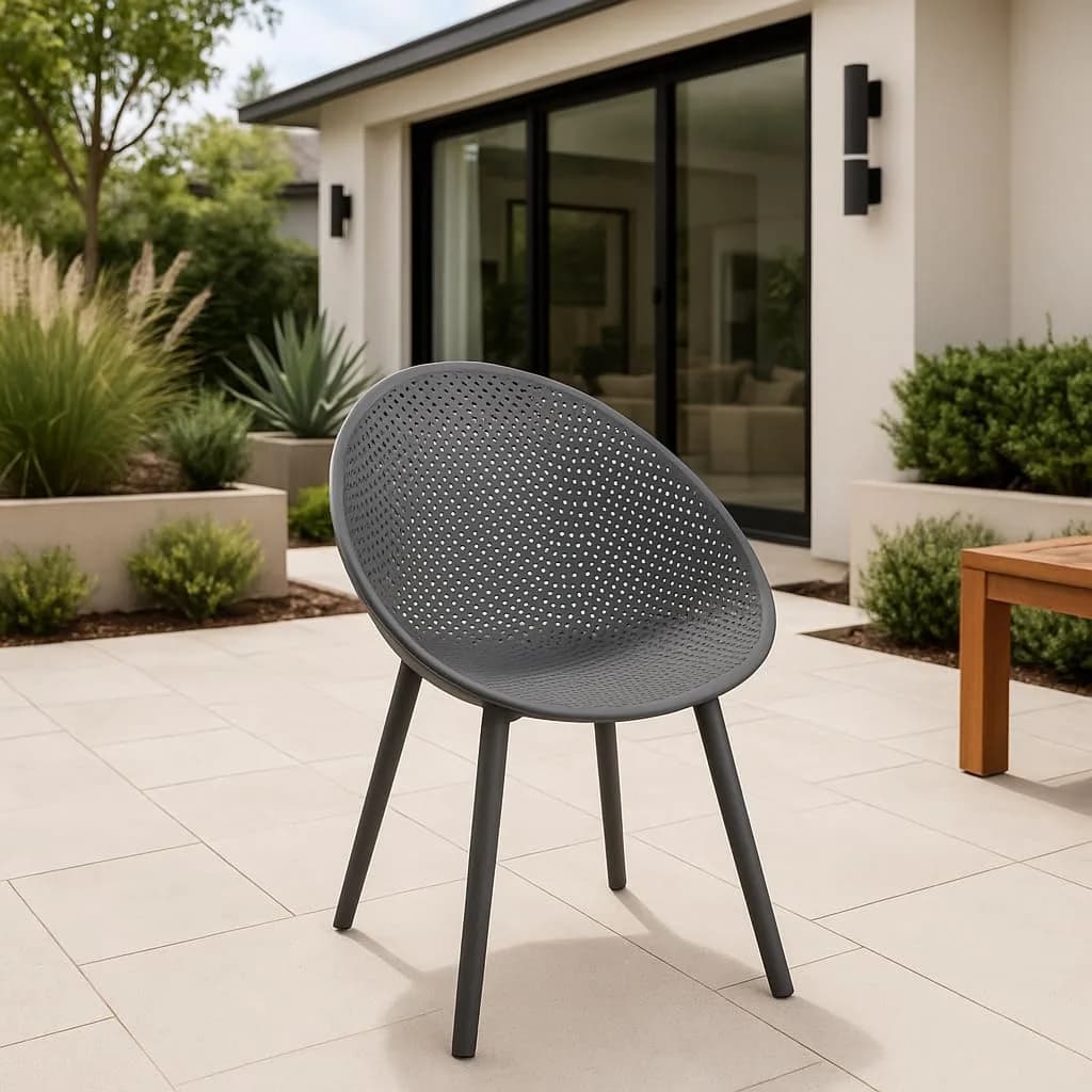 2xhome Modern Patio Dining Chair | Perforated Egg-Shaped Weather Resistant Seat — Grey