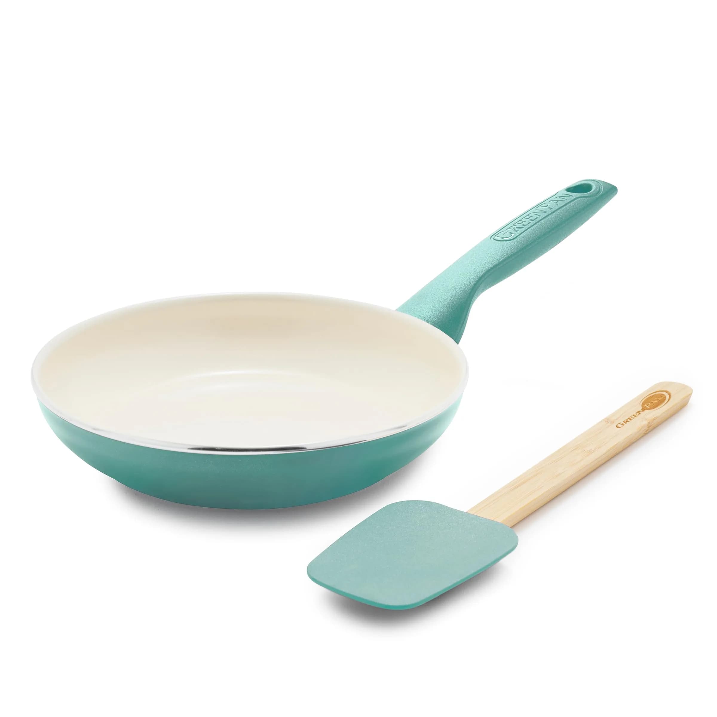 GreenPan Rio 8" Frying Pan Skillet and Silicone Spatula Set | Toxin-Free Ceramic Nonstick, Turquoise - main product image