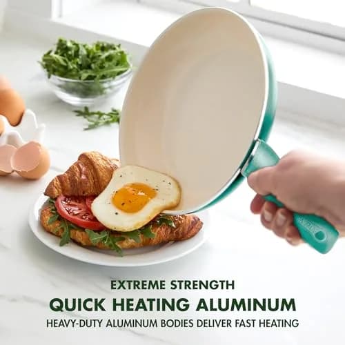 GreenPan Rio 8" Frying Pan Skillet and Silicone Spatula Set | Toxin-Free Ceramic Nonstick, Turquoise thumbnail 2
