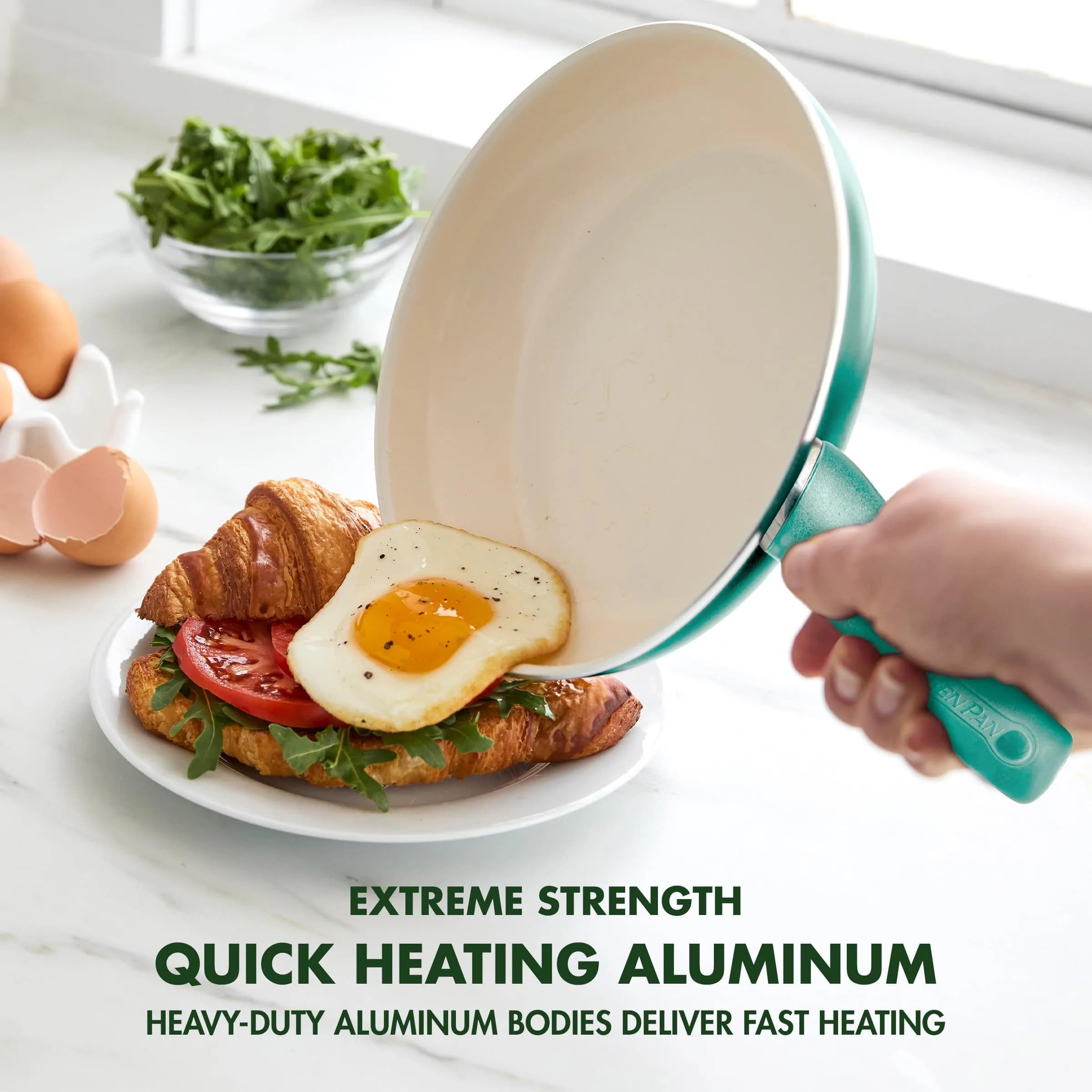 GreenPan Rio 8" Frying Pan Skillet and Silicone Spatula Set | Toxin-Free Ceramic Nonstick, Turquoise - view 2