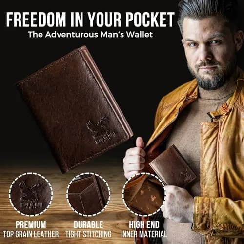 BULL GUARD Freedom Leather RFID Trifold Wallet for Men | Durable Top Grain Leather with Smart Tracker Pocket thumbnail 4