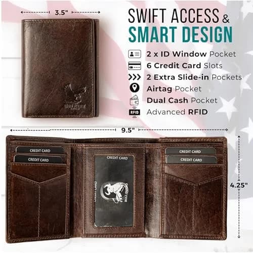 BULL GUARD Freedom Leather RFID Trifold Wallet for Men | Durable Top Grain Leather with Smart Tracker Pocket thumbnail 2