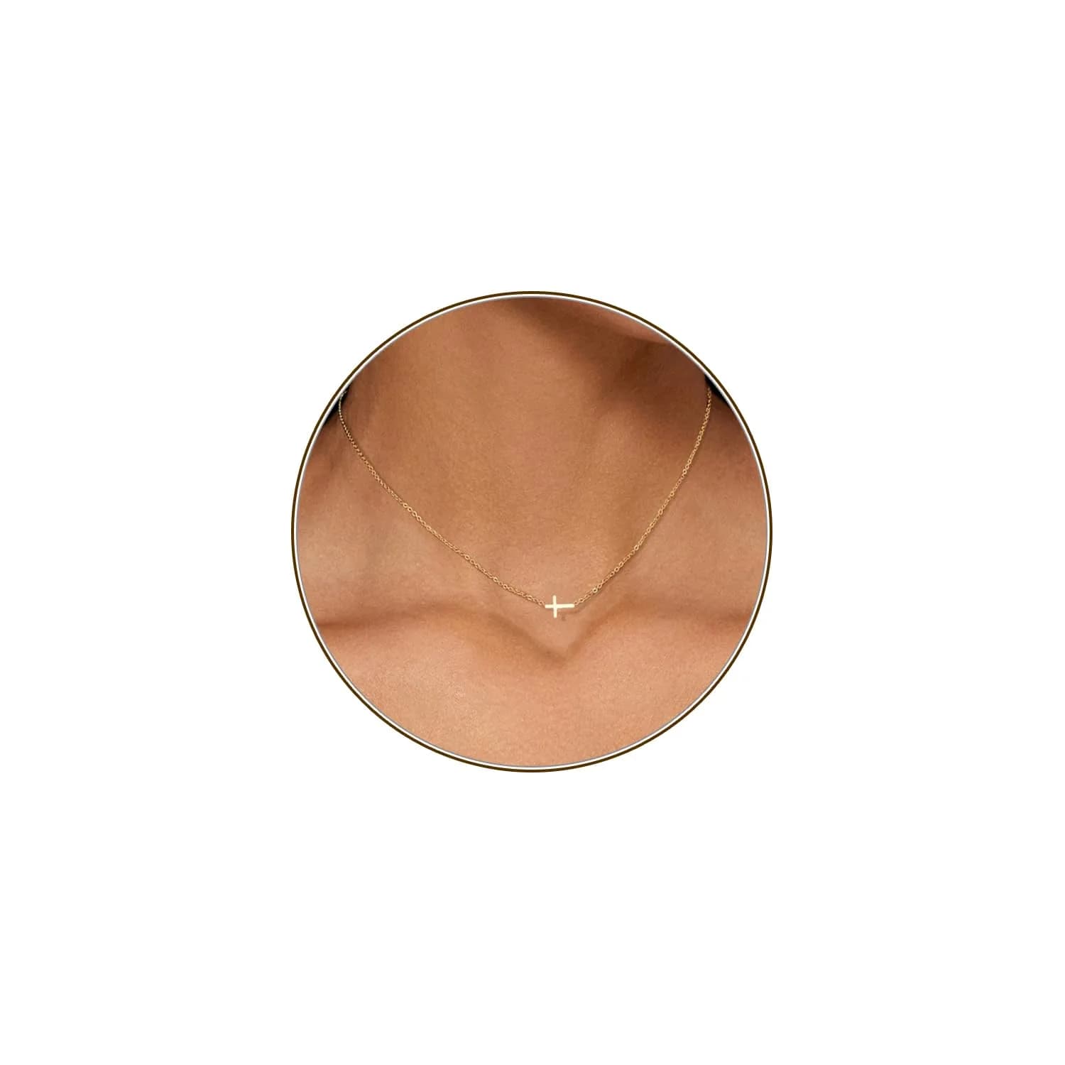 HERIER Sideways Cross Necklace for Women 14K Gold Plated 16.5" (41.9 cm) | Dainty Cute Cross Pendant Necklace - main product image