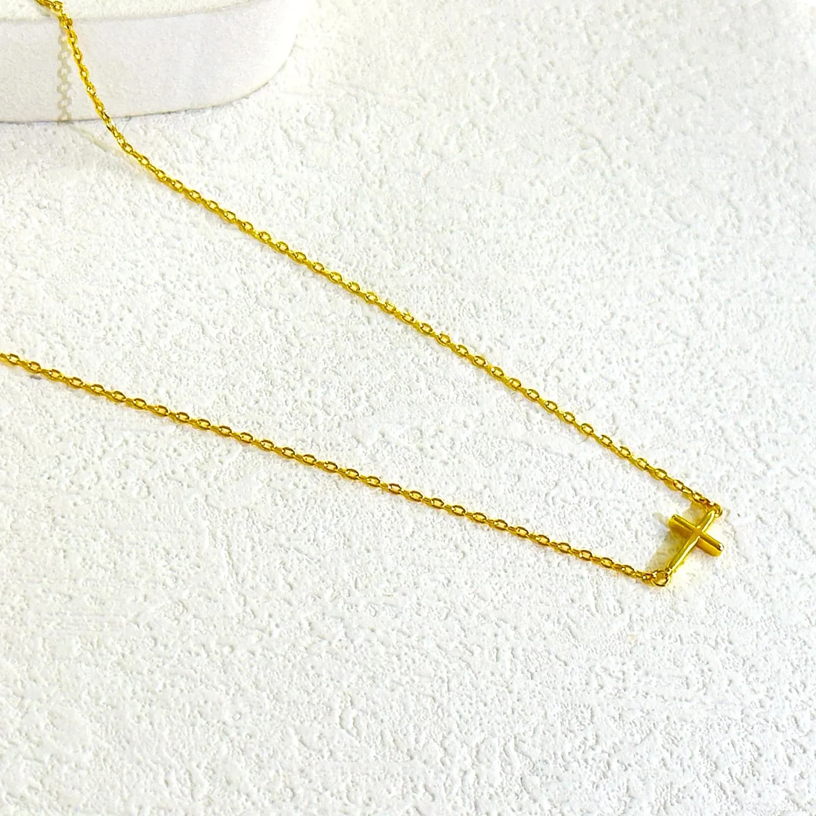 HERIER Sideways Cross Necklace for Women 14K Gold Plated 16.5" (41.9 cm) | Dainty Cute Cross Pendant Necklace - view 6