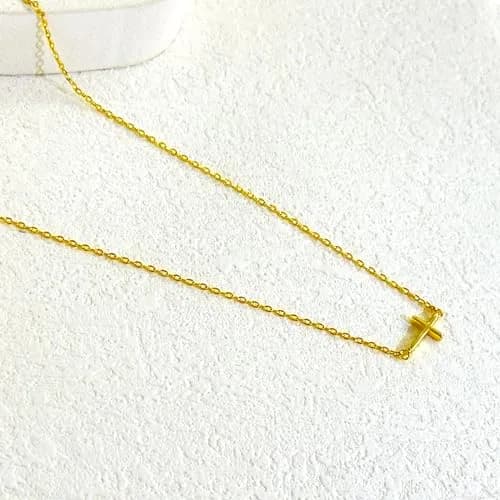 HERIER Sideways Cross Necklace for Women 14K Gold Plated 16.5" (41.9 cm) | Dainty Cute Cross Pendant Necklace thumbnail 6