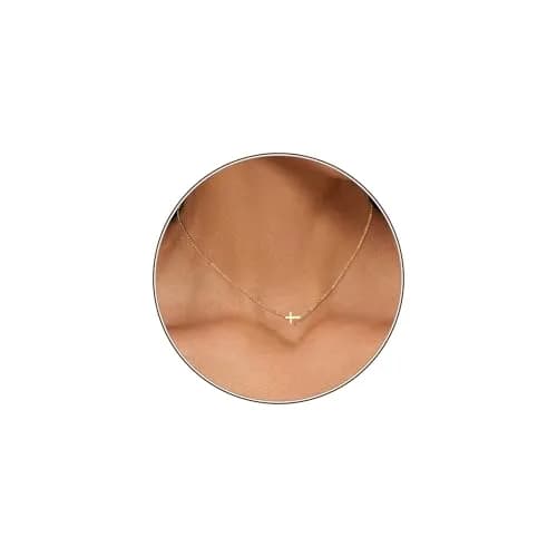 HERIER Sideways Cross Necklace for Women 14K Gold Plated 16.5" (41.9 cm) | Dainty Cute Cross Pendant Necklace thumbnail 1