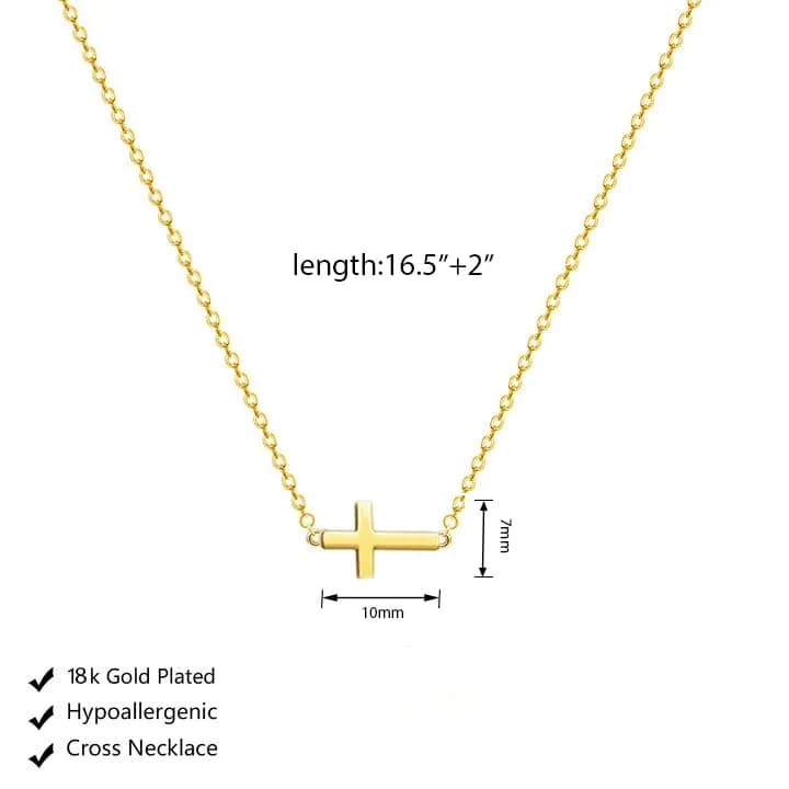 HERIER Sideways Cross Necklace for Women 14K Gold Plated 16.5" (41.9 cm) | Dainty Cute Cross Pendant Necklace - view 4