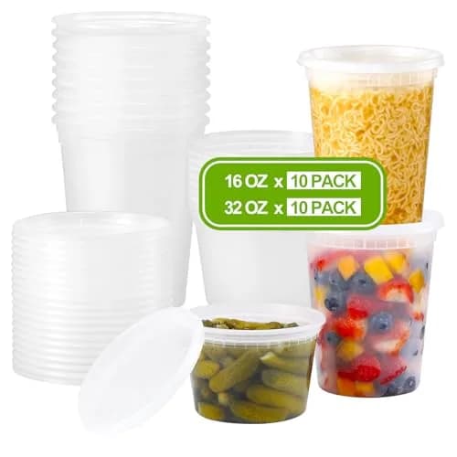 AOZITA Food Storage Containers Set | Airtight, Microwave & Freezer Safe (16oz & 32oz, 20 pcs) thumbnail 1