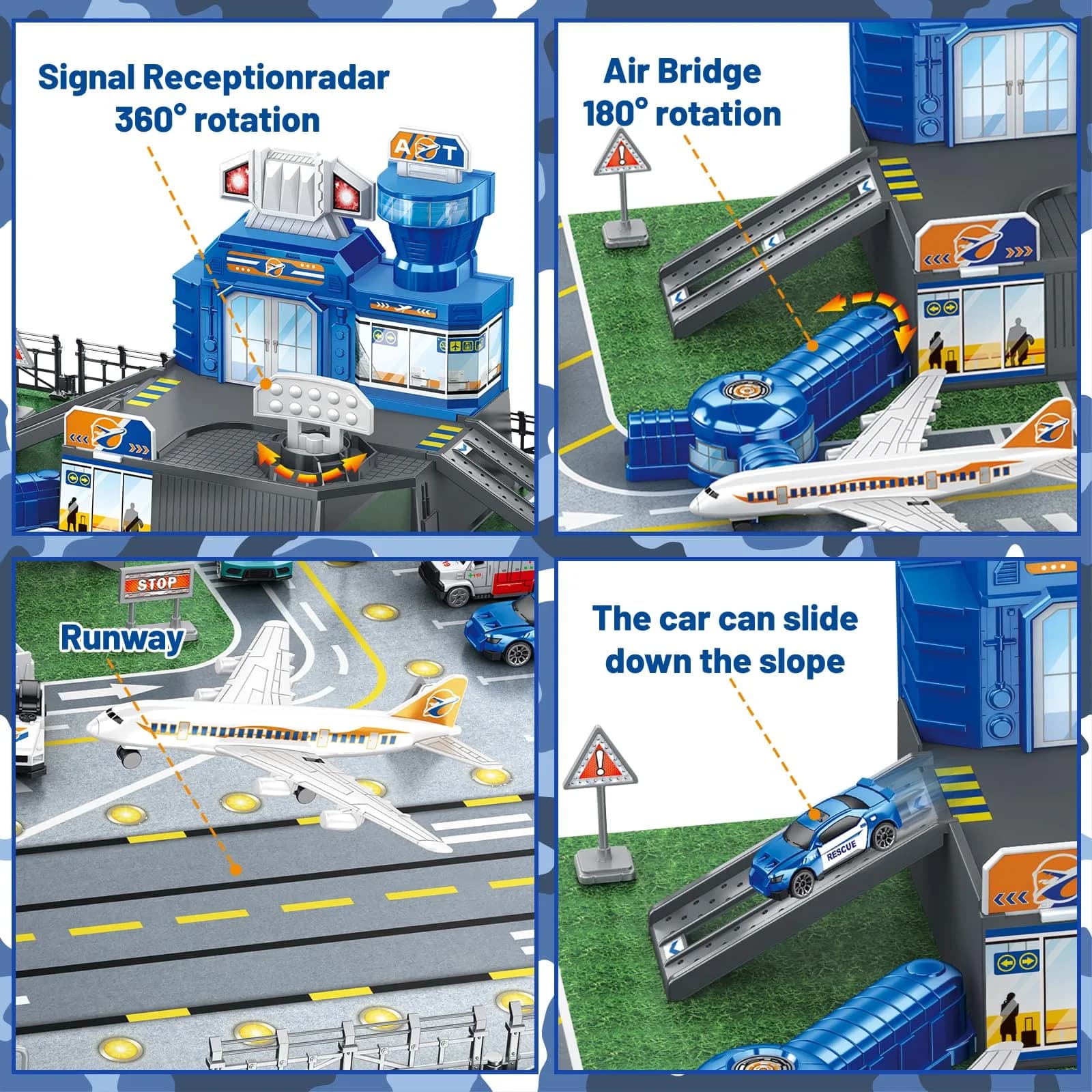 deAO Airplane Toys Set with Trucks, Helicopter, Signs, Fire Trucks, Race Cars & Airport Playmat | ASTM-Tested, Non-Toxic Toy Vehicle Set (10 Pieces) - view 5