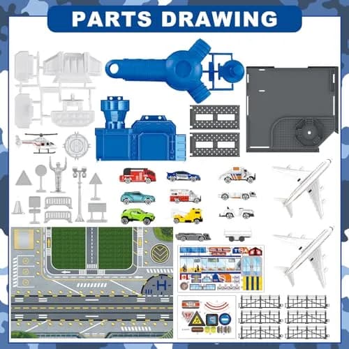 deAO Airplane Toys Set with Trucks, Helicopter, Signs, Fire Trucks, Race Cars & Airport Playmat | ASTM-Tested, Non-Toxic Toy Vehicle Set (10 Pieces) thumbnail 7