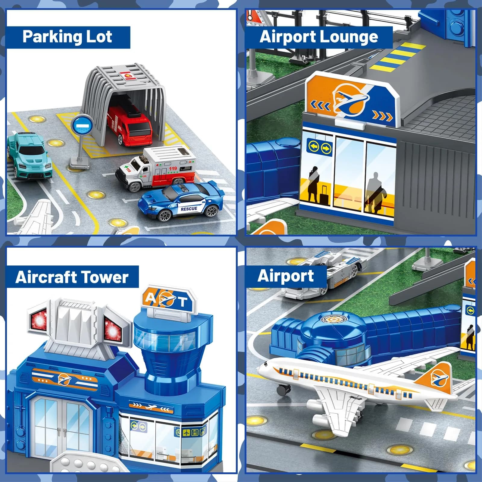 deAO Airplane Toys Set with Trucks, Helicopter, Signs, Fire Trucks, Race Cars & Airport Playmat | ASTM-Tested, Non-Toxic Toy Vehicle Set (10 Pieces) - view 4