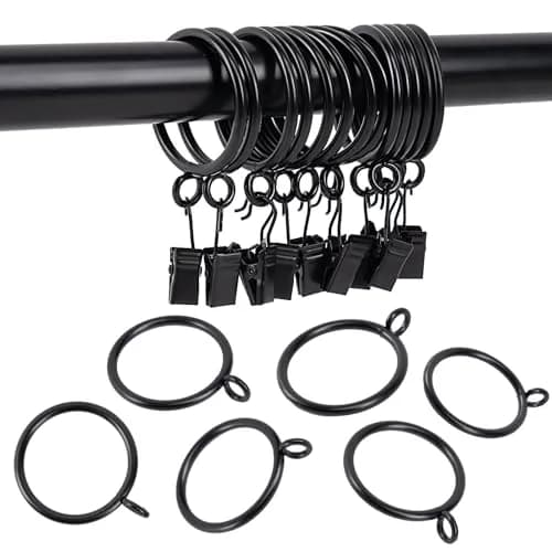 Exselens Black Metal Curtain Rings with Eyelet, 1 Inch Inner Diameter, 24 Pcs | Heavy Duty Drapery Rings for Rods thumbnail 7