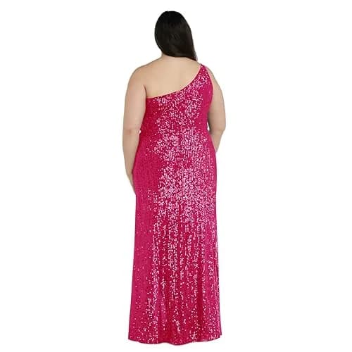 Nightway Long One Shoulder Sequin Dress | Plus Size Formal Gown 18 Plus | Pink thumbnail 2