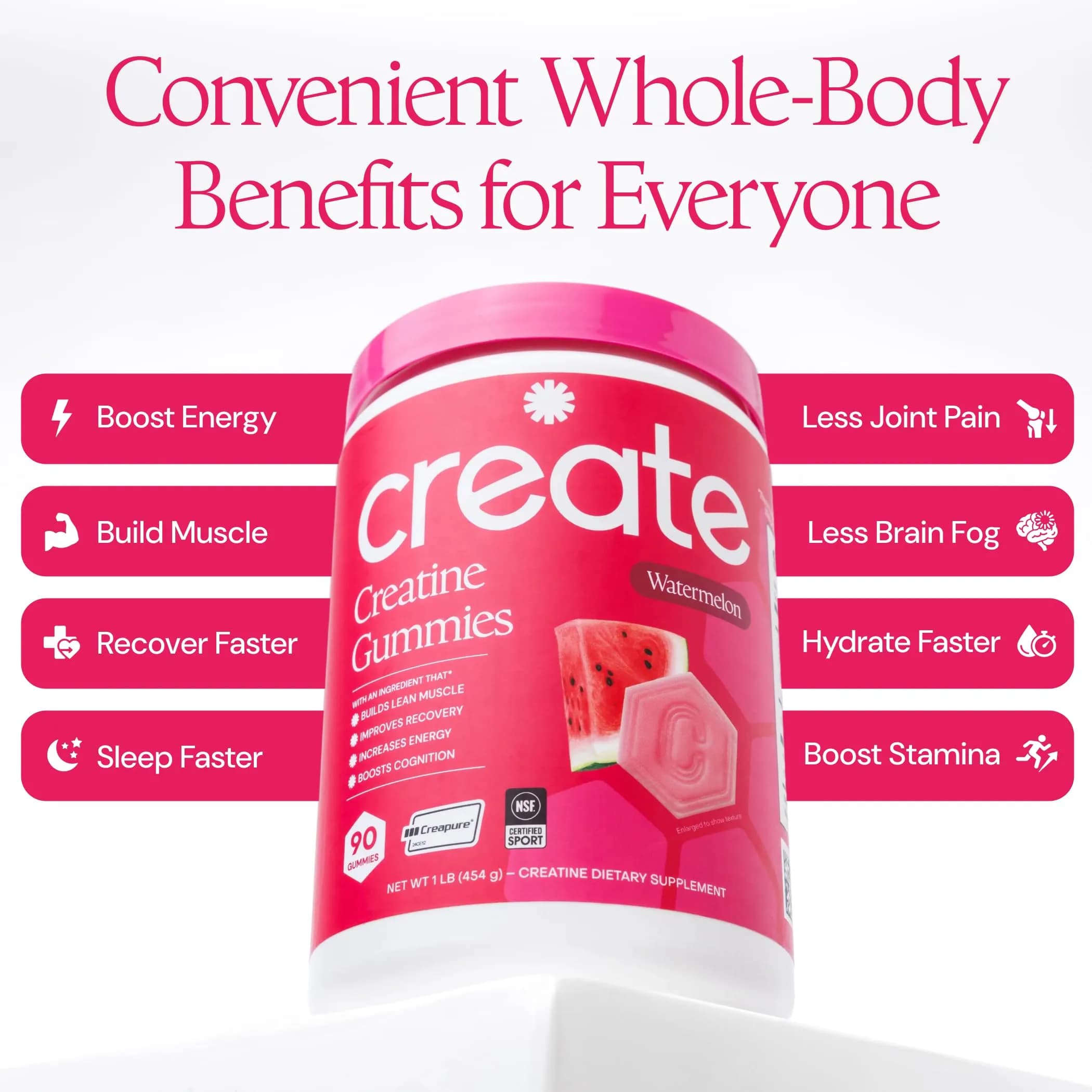Create Creatine Monohydrate Gummies | 90 Count (270g / 90 servings) | Vegan, Gluten-Free, Anti-Melting Formula - view 4
