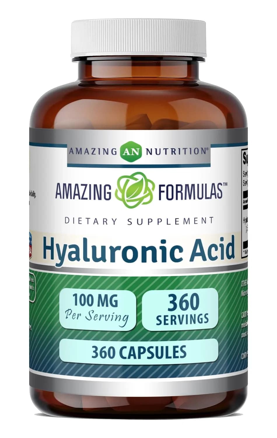 Amazing Nutrition Hyaluronic Acid 100 Mg Supplement | Capsules | Gluten-Free | Made in USA (360)