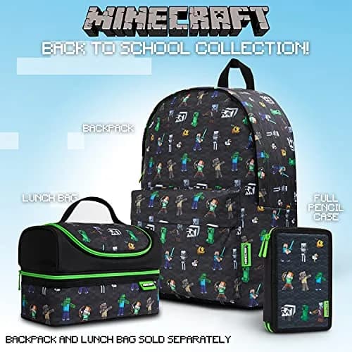 Minecraft Kids Pencil Case Stationery Set with Notebook, Colored Pencils, Pens, Ruler, Eraser & Sharpener | Black Aop thumbnail 6