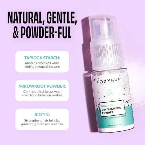 FoxyBae Dry Shampoo Powder – Non-Aerosol Formula with Biotin, Tapioca & Arrowroot – Absorbs Oil & Adds Volume – Beach Whisper – 1.3 oz thumbnail 2