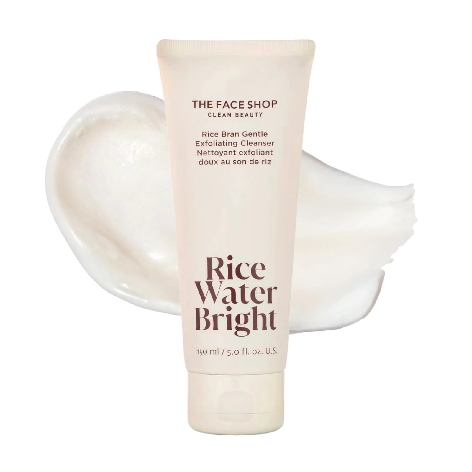 The Face Shop Rice Water Bright Rice Bran Gentle Exfoliating Cleanser - Hydrating & Brightening Face Wash - Vegan, Korean Skincare, 5 Fl Oz — Pink