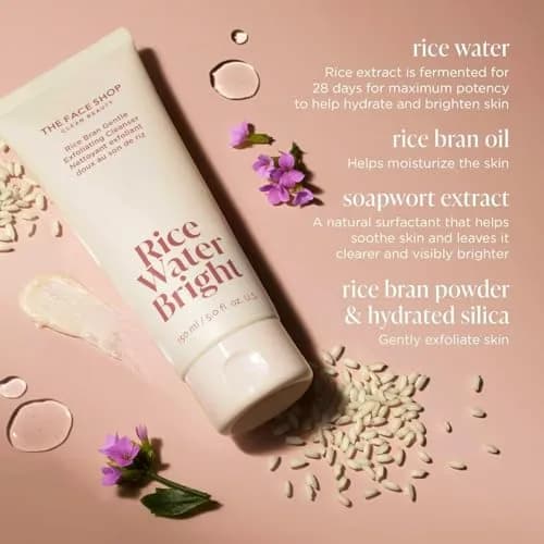 The Face Shop Rice Water Bright Rice Bran Gentle Exfoliating Cleanser - Hydrating & Brightening Face Wash - Vegan, Korean Skincare, 5 Fl Oz thumbnail 4