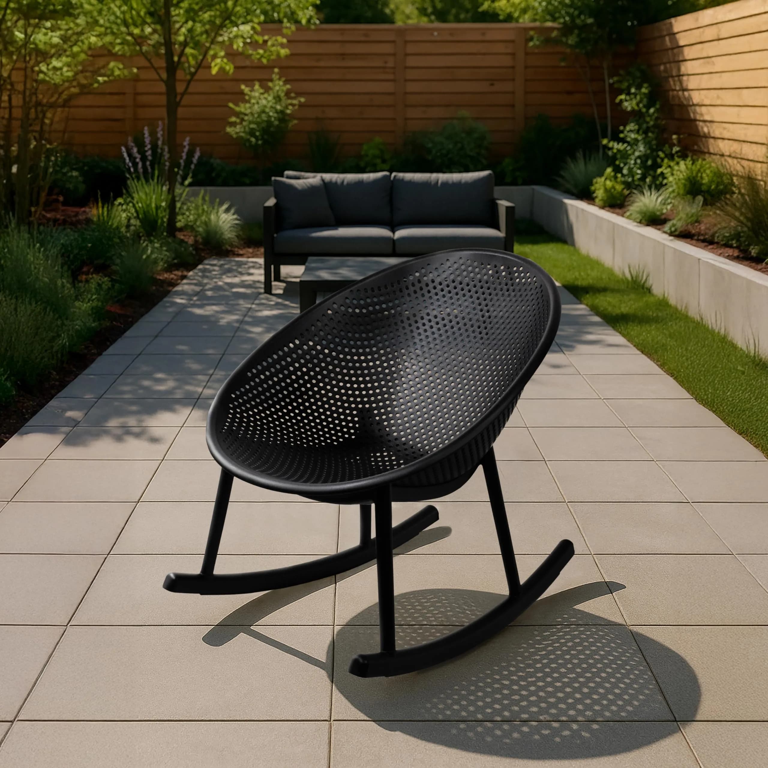 2xhome Patio Rocking Chair | Oval Egg Shaped Lounge Rocker | All Weather Plastic | Modern Accent Side Chair for Indoor or Outdoor Use, Black, Single