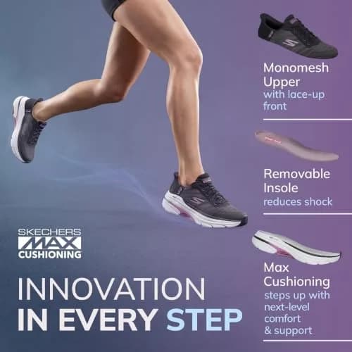 Skechers Women's Max Cushioning Arch Fit 2.0 Adelphi Slip-Ins Sneaker Black/Lavender 2.54cm (1 inch) Heel | Podiatrist-Certified Arch Support thumbnail 4
