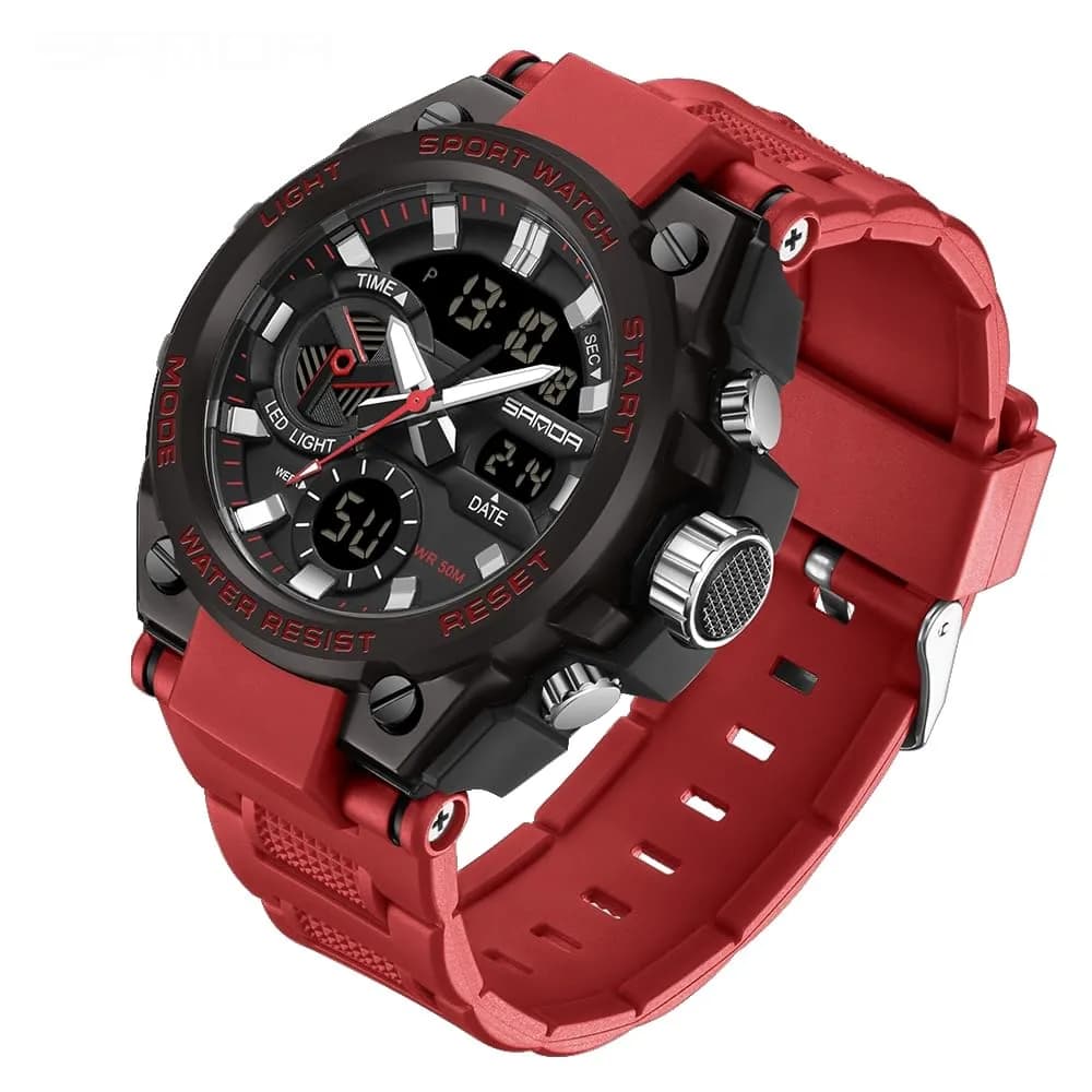 AIMES Men's Sport Watch 3311-Red | 53mm Dual Time Zone Military Watch with LED Alarm & Stopwatch - view 2