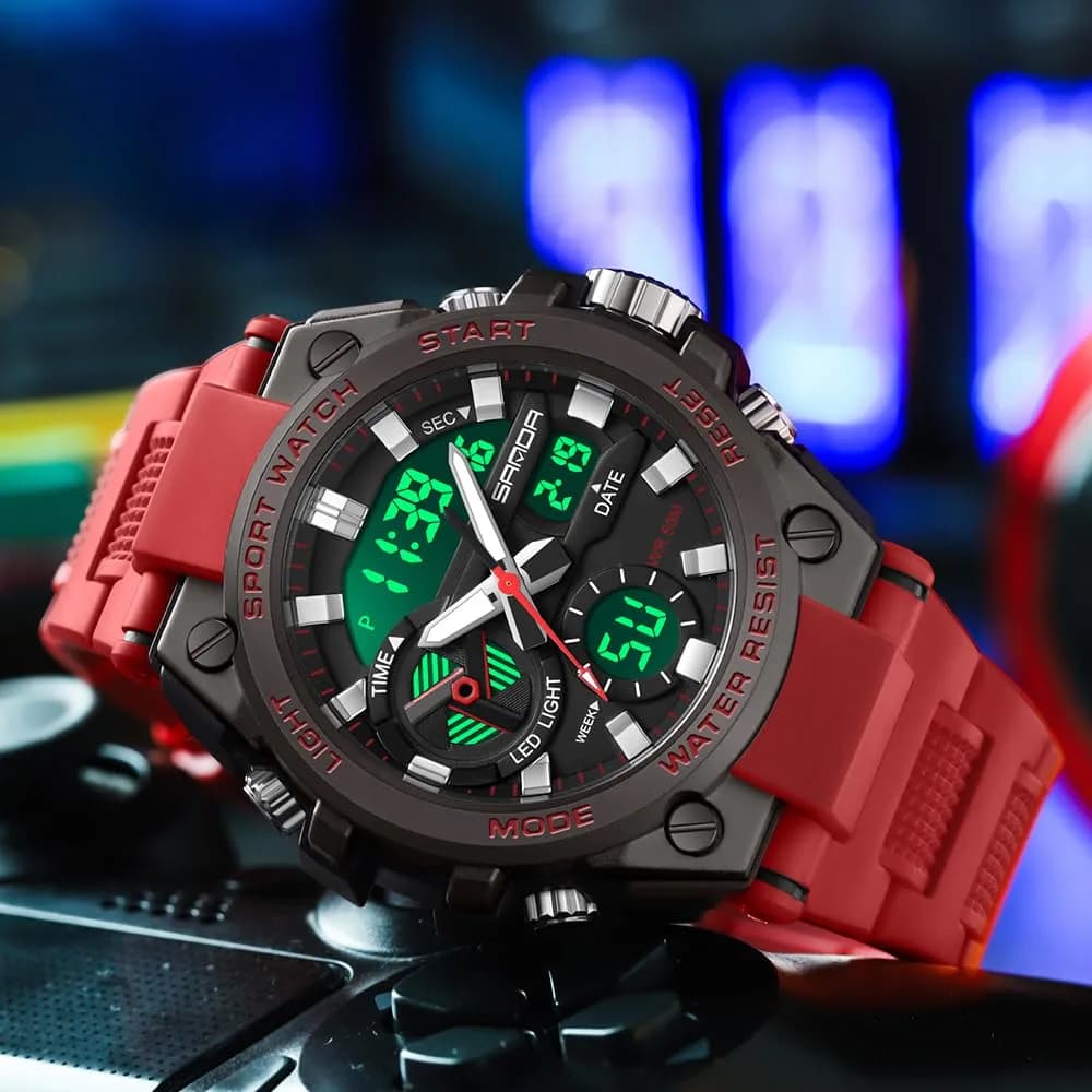 AIMES Men's Sport Watch 3311-Red | 53mm Dual Time Zone Military Watch with LED Alarm & Stopwatch - view 4