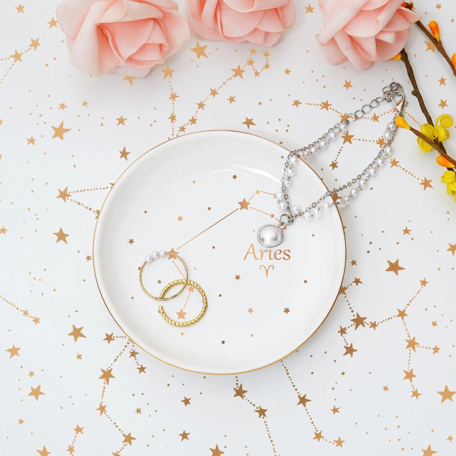 Homlouue Aries Zodiac Jewelry Tray 10.7cm (4.2") | Ceramic Ring Dish for Women - view 2