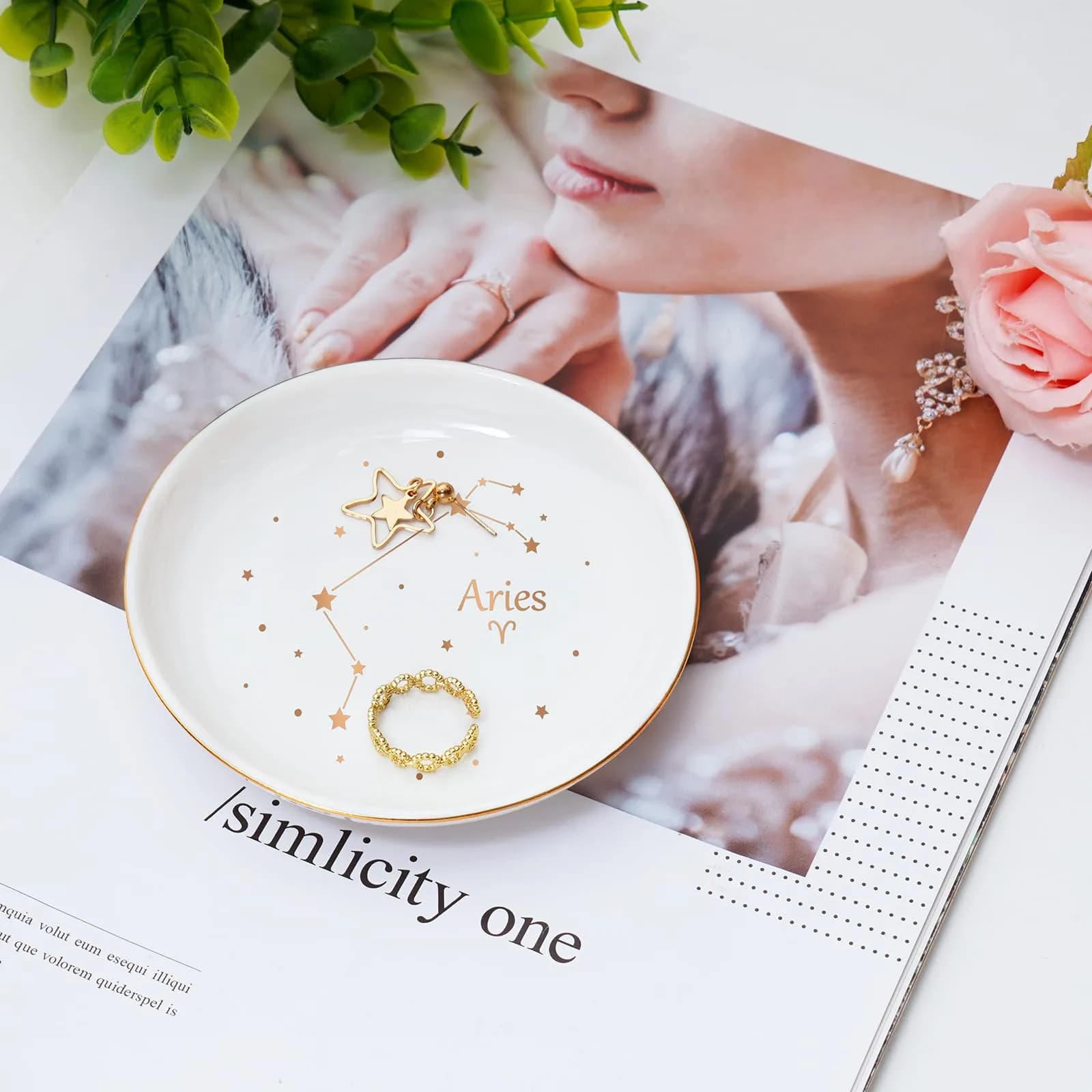 Homlouue Aries Zodiac Jewelry Tray 10.7cm (4.2") | Ceramic Ring Dish for Women - view 3