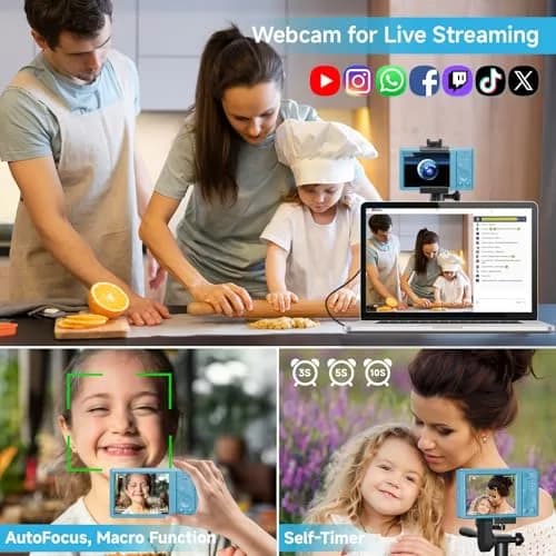 SMARTKLIK Digital Camera for Teens, FHD 4K 44MP with 64GB SD Card, 16X Digital Zoom, Compact Point Shoot Camera Blue | 44MP CMOS Sensor thumbnail 4