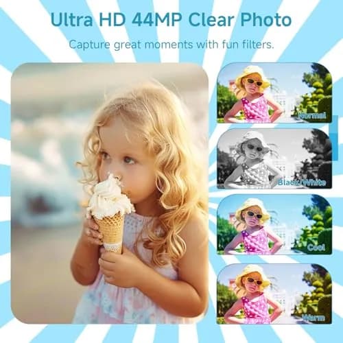 SMARTKLIK Digital Camera for Teens, FHD 4K 44MP with 64GB SD Card, 16X Digital Zoom, Compact Point Shoot Camera Blue | 44MP CMOS Sensor thumbnail 3