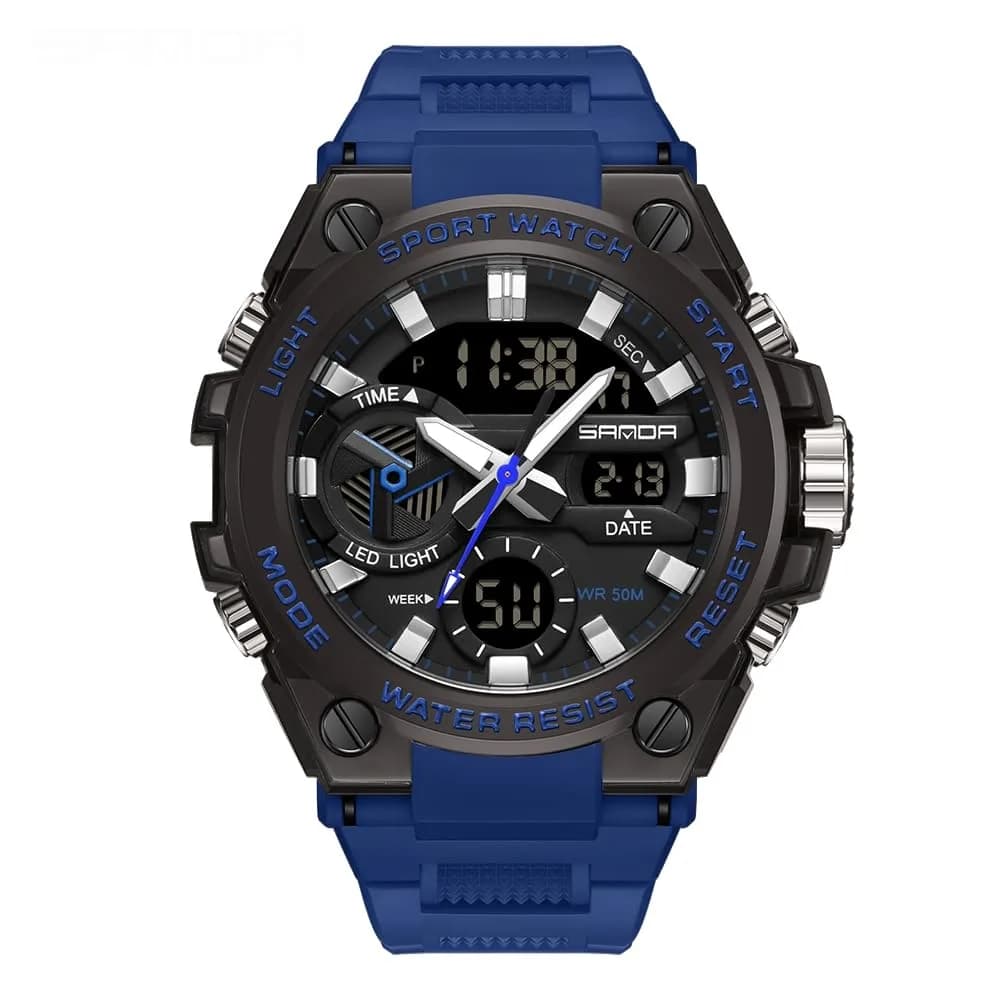 AIMES Men's 3311-Blue Sport Watch 53mm | Dual Time Zone Military Watch with LED Alarm & Stopwatch - main product image