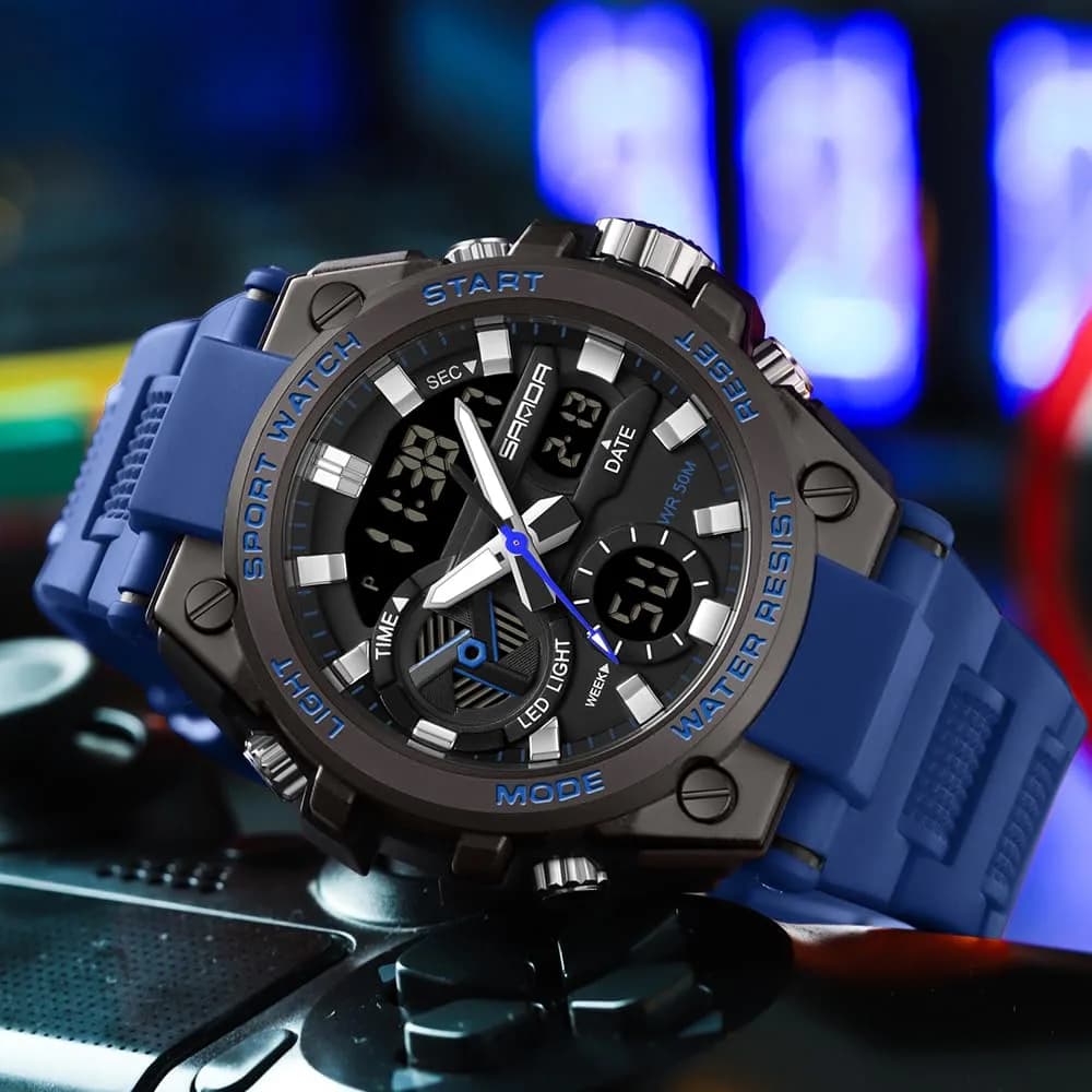 AIMES Men's 3311-Blue Sport Watch 53mm | Dual Time Zone Military Watch with LED Alarm & Stopwatch - view 3