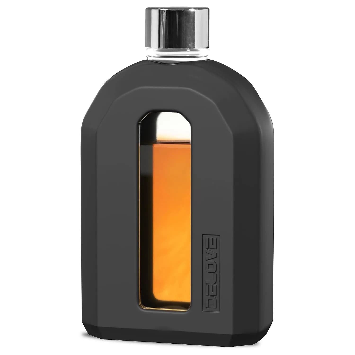 Delove Modern Glass Hip Flask with Silicone Sleeve 220ml (7.5oz) | Stylish & Portable Travel Liquor Flask - main product image
