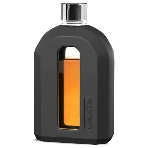 Delove Modern Glass Hip Flask with Silicone Sleeve 220ml (7.5oz) | Stylish & Portable Travel Liquor Flask thumbnail 1