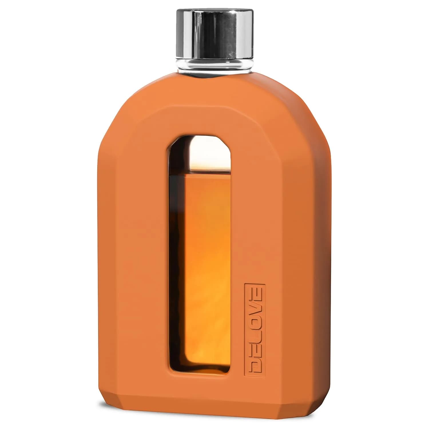 Delove Modern Glass Hip Flask with Silicone Sleeve 220ml (7.5oz) | Anti-Shock Protection for Travel - main product image