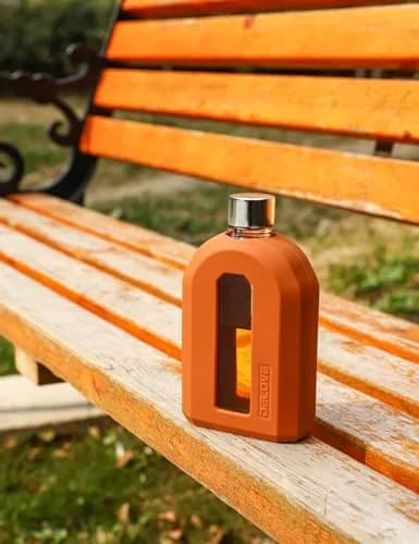 Delove Modern Glass Hip Flask with Silicone Sleeve 220ml (7.5oz) | Anti-Shock Protection for Travel thumbnail 4